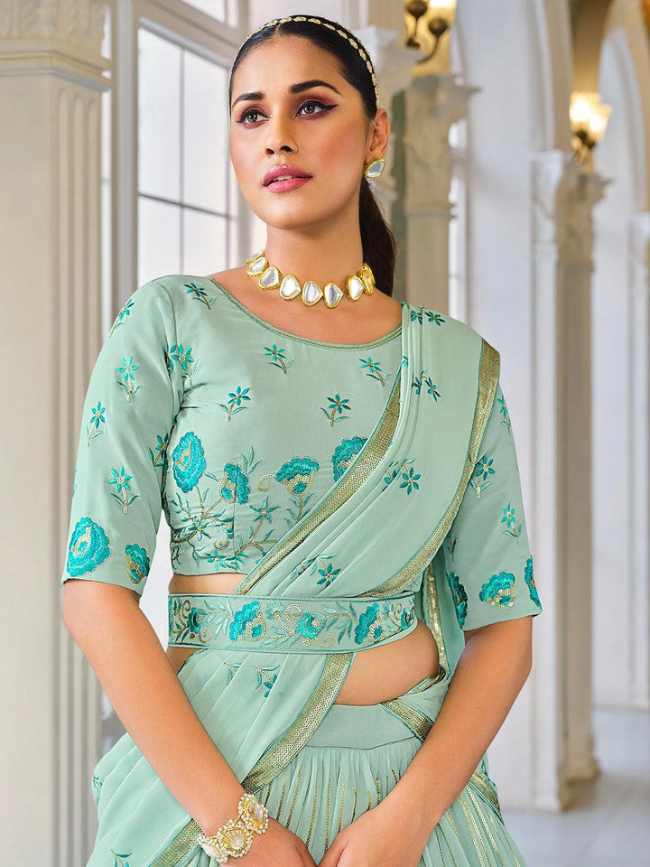 Sea Green Sequince Embroidered Work Umbrella Lehenga Choli Design Wedding Wear - VJV Now