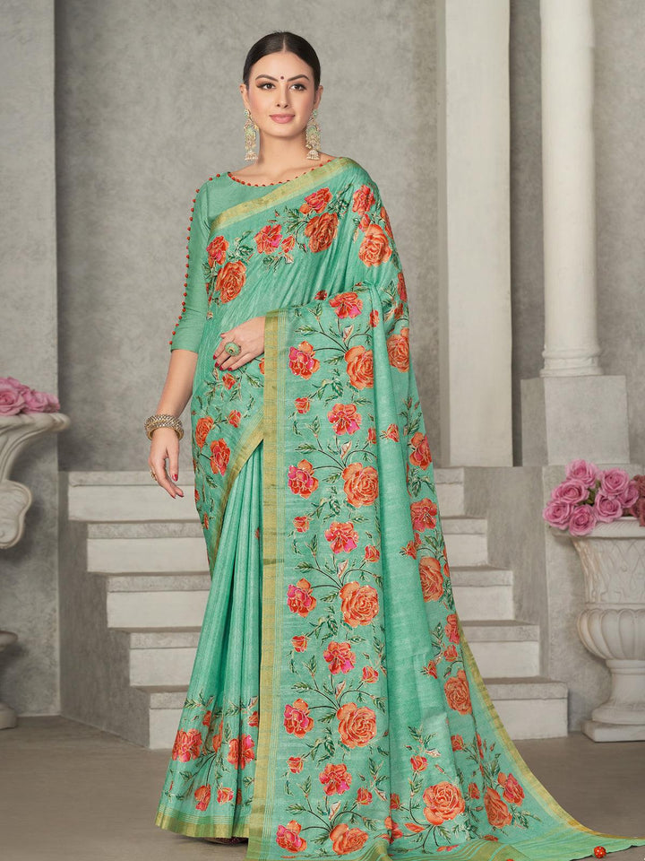 Sea Green Tussar Silk Woven Design Wear Saree - VJV Now