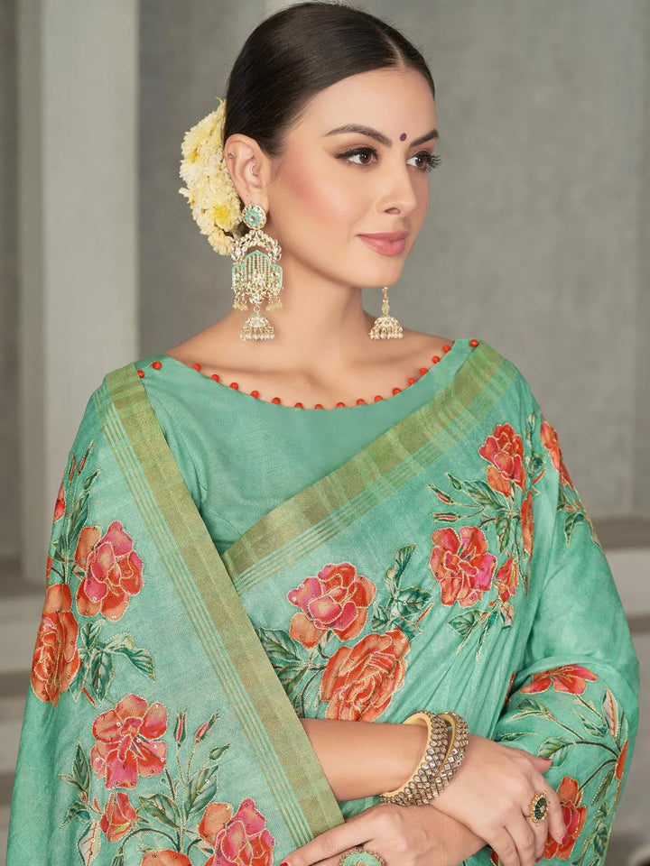 Sea Green Tussar Silk Woven Design Wear Saree - VJV Now