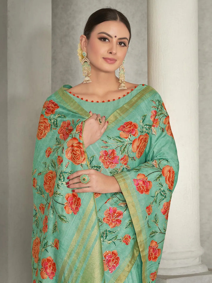 Sea Green Tussar Silk Woven Design Wear Saree - VJV Now