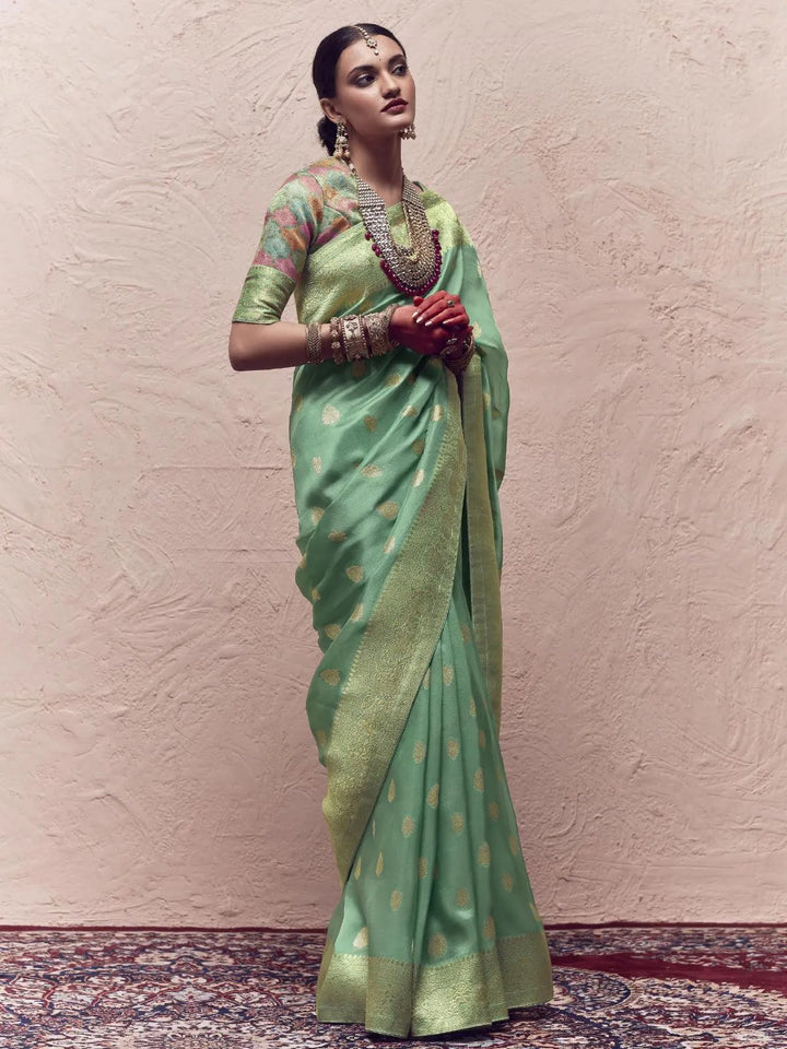 Sea Green Woven Banarasi Art Silk Designer Saree - VJV Now