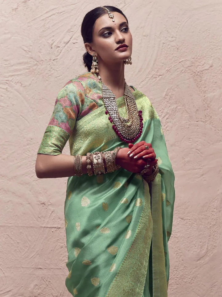 Sea Green Woven Banarasi Art Silk Designer Saree - VJV Now