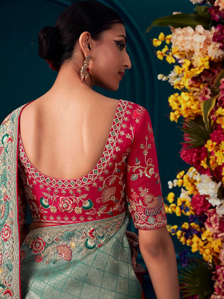Sea Green Woven Banarasi Soft Silk Designer Saree Party Wear - VJV Now