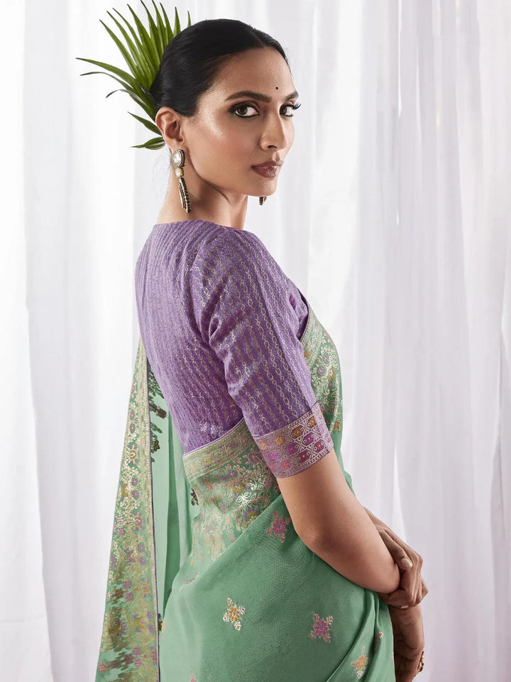 Sea Green Woven Georgette Silk Saree Party Wear - VJV Now