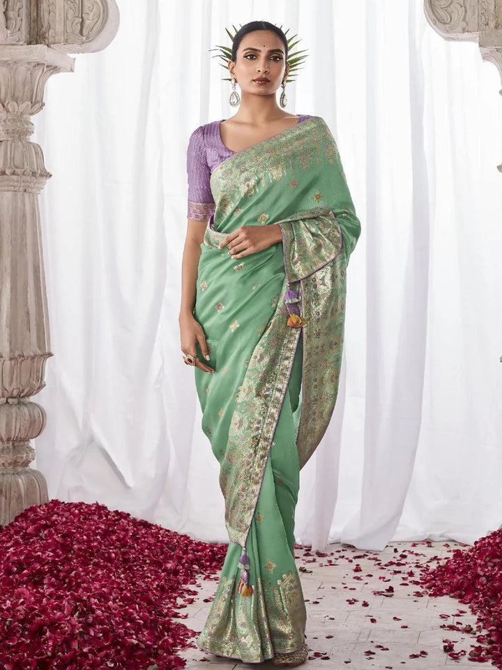 Sea Green Woven Georgette Silk Saree Party Wear - VJV Now