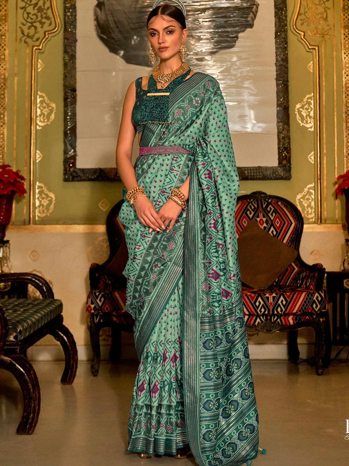 Sea Green Woven Patola Silk Saree - VJV Now