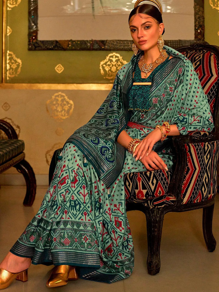 Sea Green Woven Patola Silk Saree - VJV Now