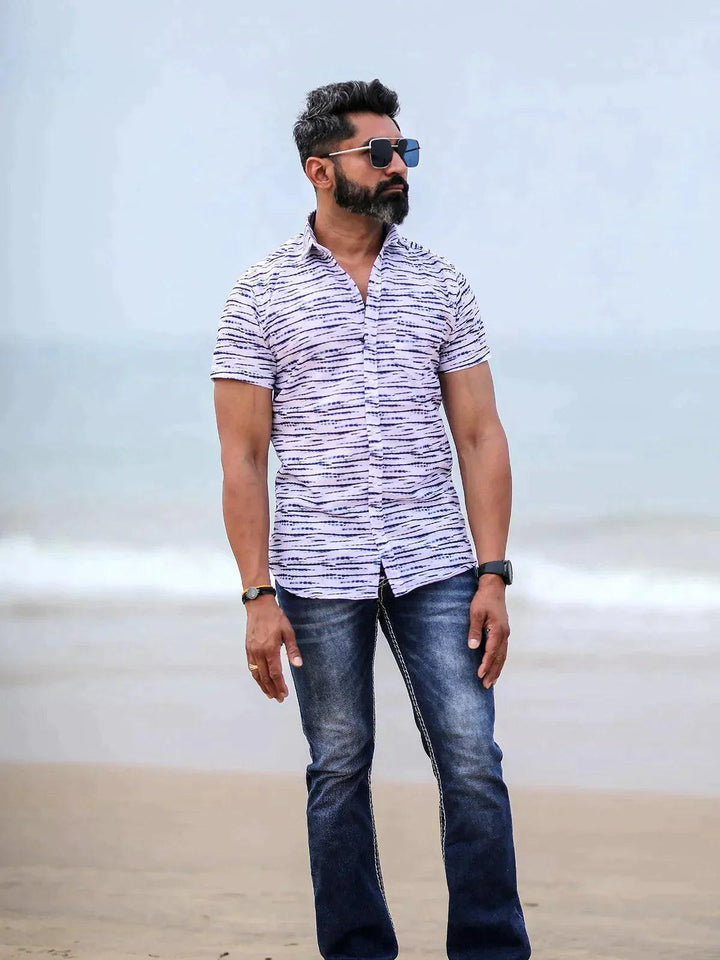 shibori Sea blue color printed Shirt For men - VJV Now