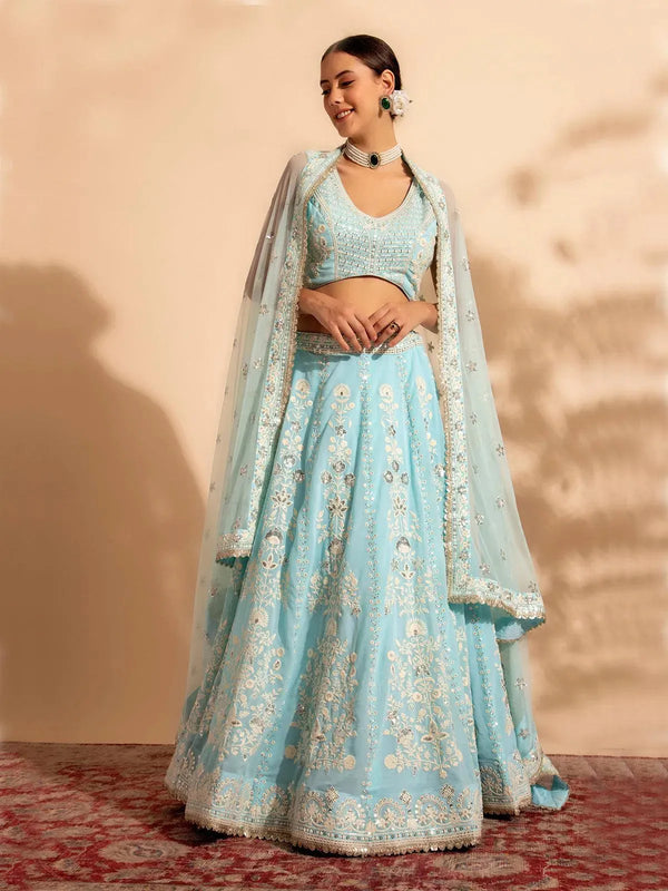 Sky Blue Bridal Lehenga Choli with Premium Zari & Sequance Work for weeding wear - VJV Now