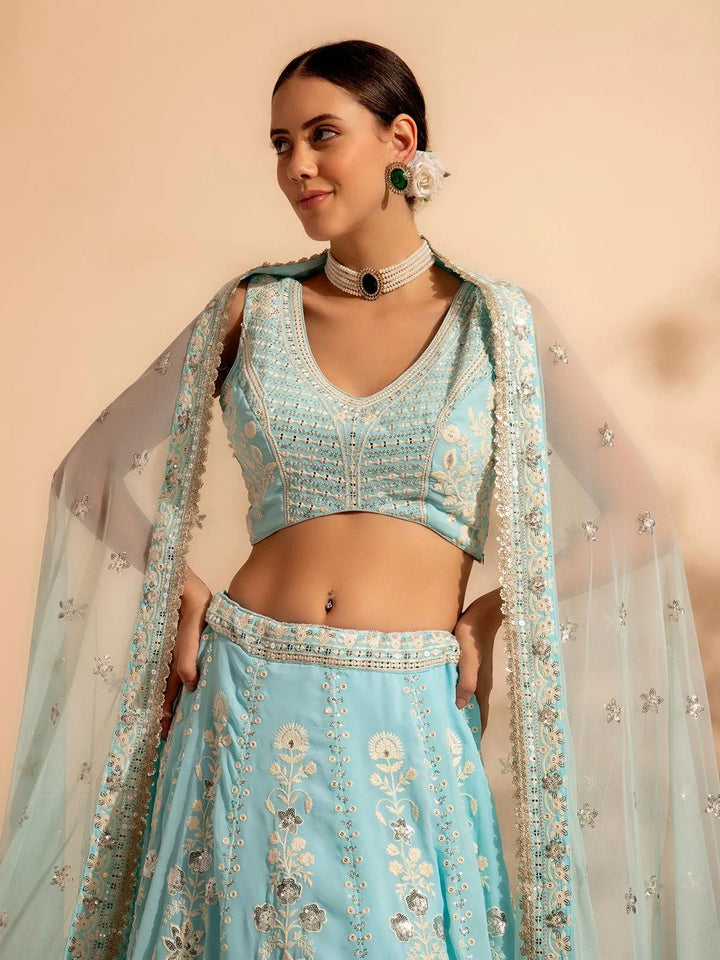 Sky Blue Bridal Lehenga Choli with Premium Zari & Sequance Work for weeding wear - VJV Now