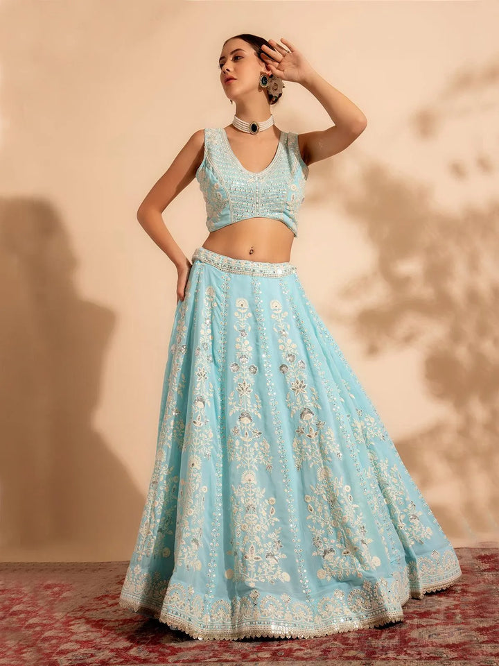 Sky Blue Bridal Lehenga Choli with Premium Zari & Sequance Work for weeding wear - VJV Now