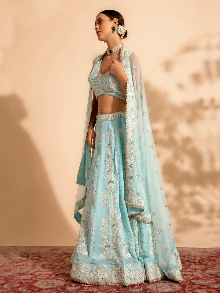 Sky Blue Bridal Lehenga Choli with Premium Zari & Sequance Work for weeding wear - VJV Now