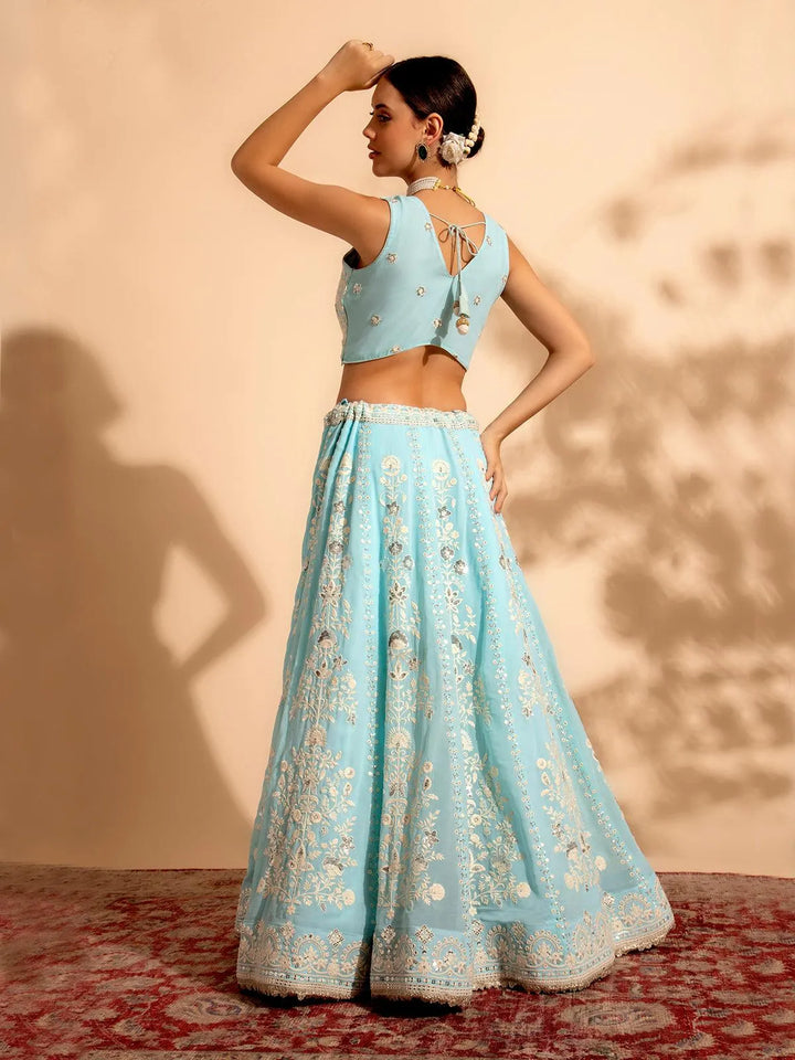 Sky Blue Bridal Lehenga Choli with Premium Zari & Sequance Work for weeding wear - VJV Now