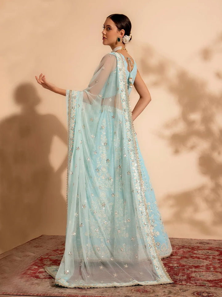 Sky Blue Bridal Lehenga Choli with Premium Zari & Sequance Work for weeding wear - VJV Now