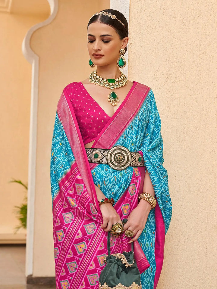 Sky Blue Color Designer Patola Silk Saree - VJV Now