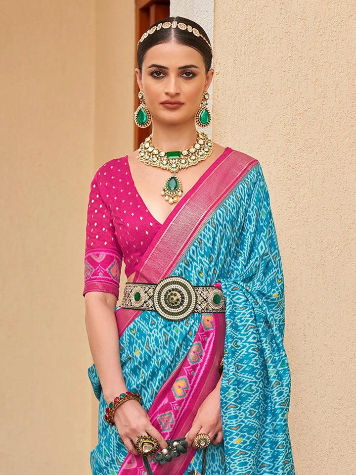 Sky Blue Color Designer Patola Silk Saree - VJV Now