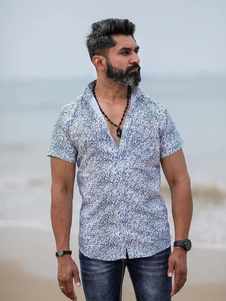 Sky Blue Color floral printed mens Shirt - VJV Now