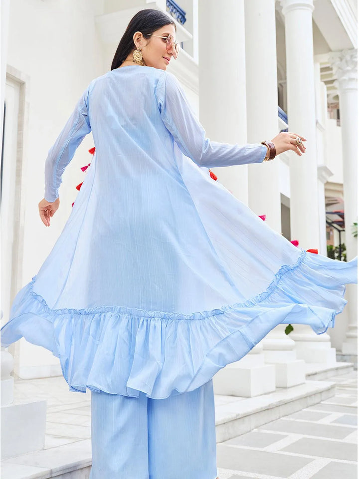 Sky Blue Designer Koti Style Embroidered Work with Mirror choli with Palazzo Set - VJV Now