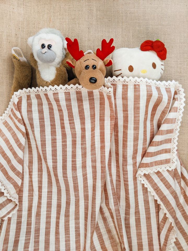 Soft Cotton Antibacterial Brown Stripe Single Layered Baby Blanket - VJV Now