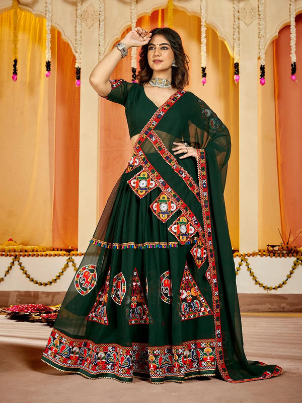 Stunning Green Georgette Lehenga Choli Set with Embroidery Work for Navratri - VJV Now