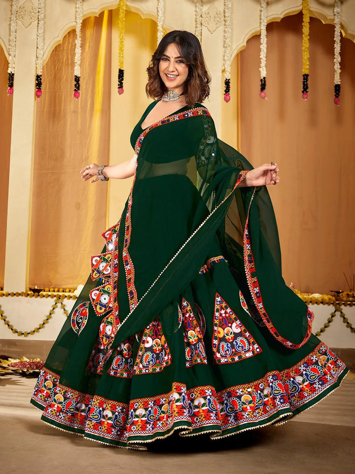 Stunning Green Georgette Lehenga Choli Set with Embroidery Work for Navratri - VJV Now