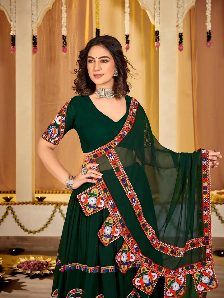 Stunning Green Georgette Lehenga Choli Set with Embroidery Work for Navratri - VJV Now