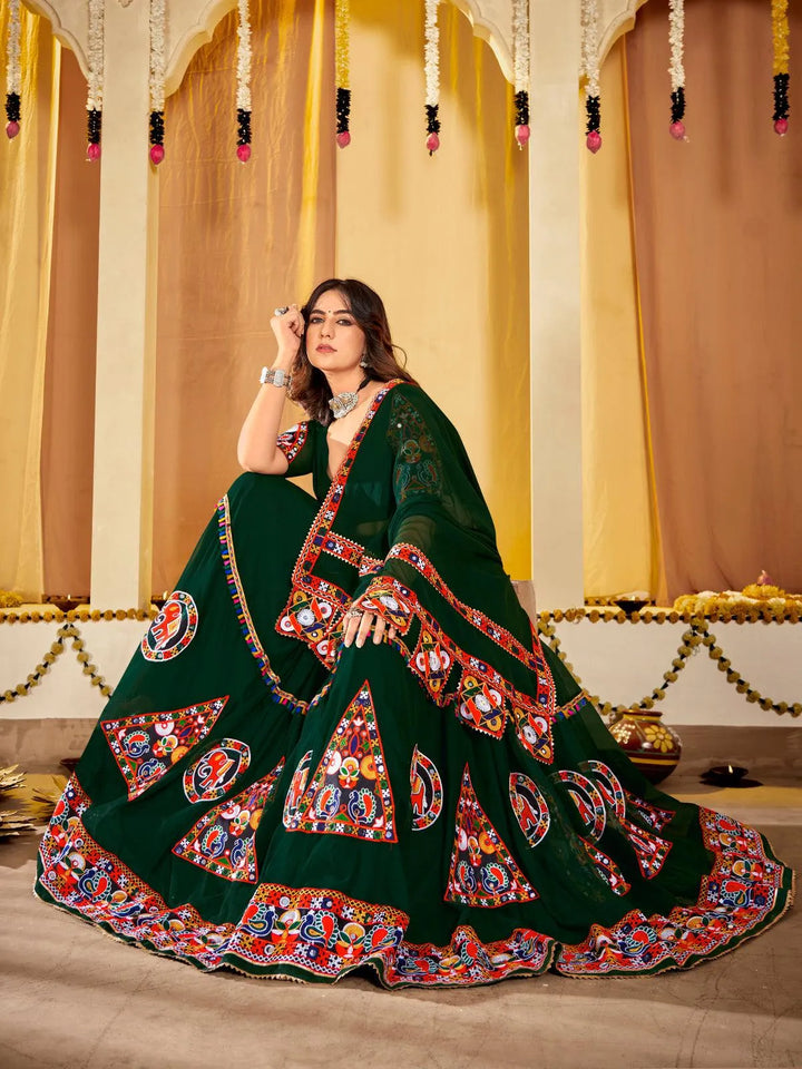 Stunning Green Georgette Lehenga Choli Set with Embroidery Work for Navratri - VJV Now