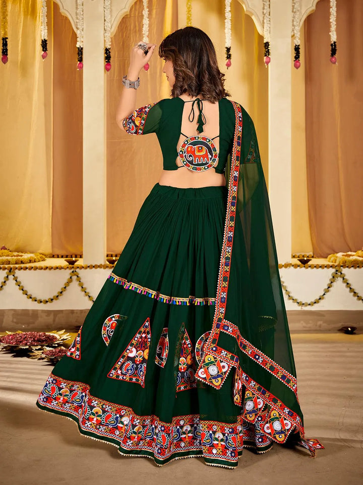 Stunning Green Georgette Lehenga Choli Set with Embroidery Work for Navratri - VJV Now