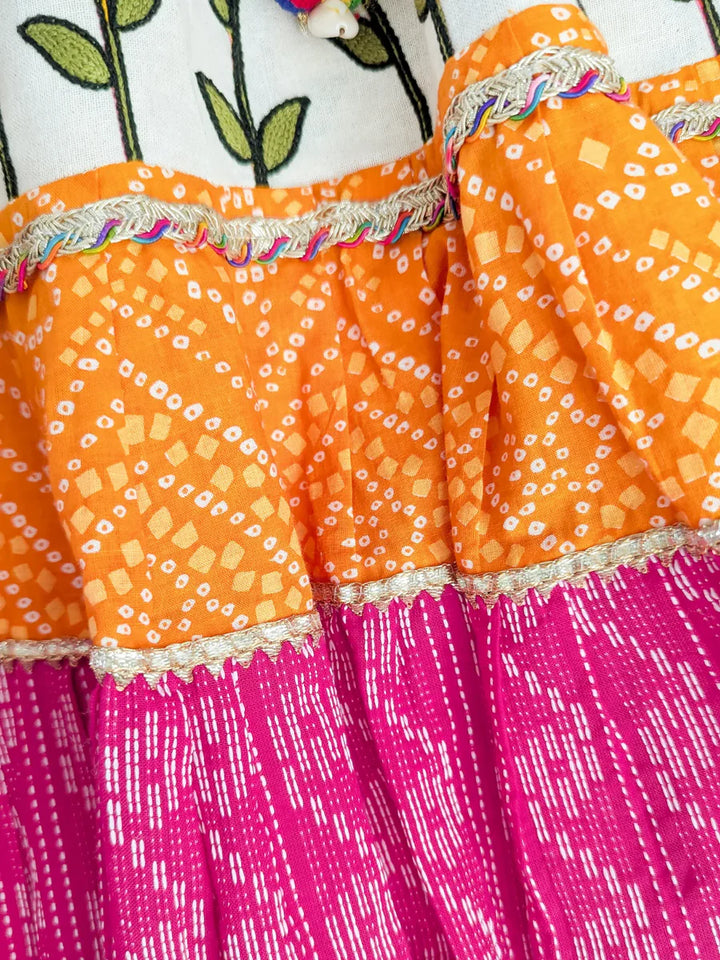 Lotus Pink Chaniya Choli Set for Girls – Embroidered Blouse & Bandhani Lehenga | Navratri, Diwali & Wedding Wear
