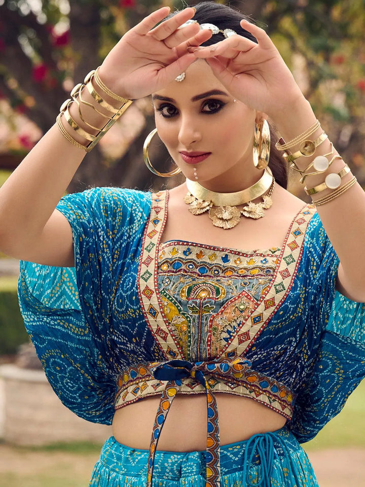 Teal Blue Color Digital Printed Sequence Work With Embroidered Work Lehenga Choli - VJV Now