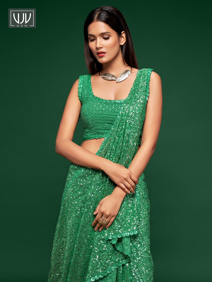 Terrific Green Color Georgette Designer Party Wear Saree - VJV Now
