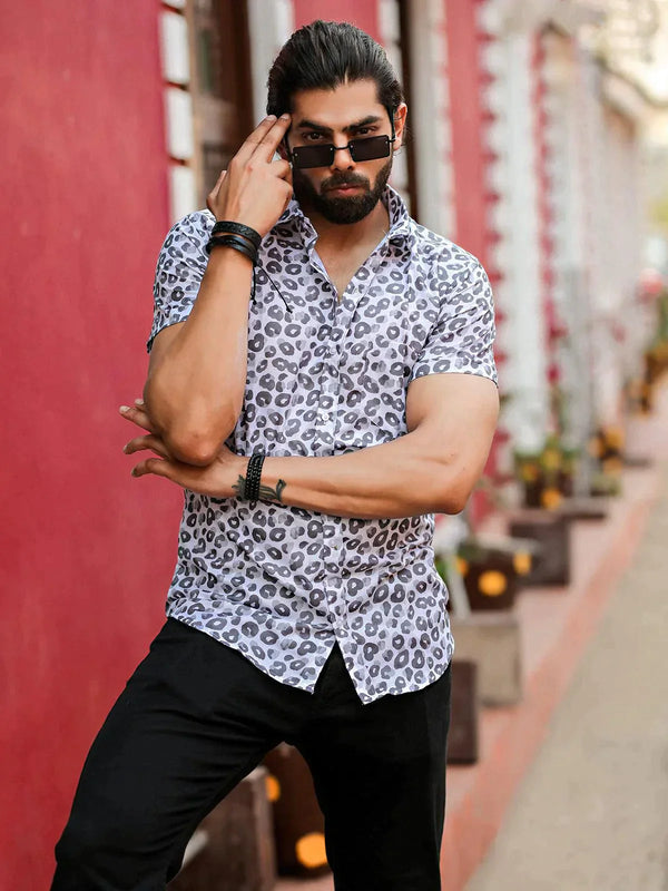 Tiger Style Grey Color Printed Party Wear Mens Shirt - VJV Now