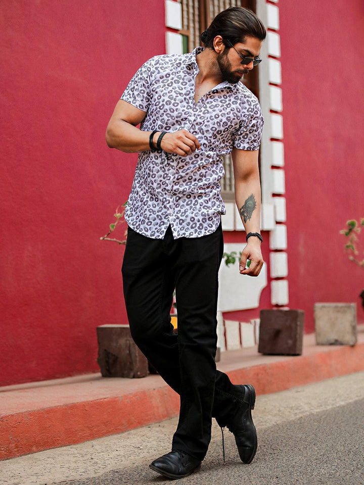 Tiger Style Grey Color Printed Party Wear Mens Shirt - VJV Now