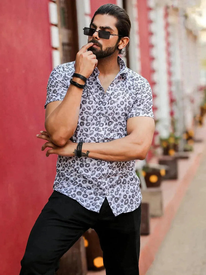 Tiger Style Grey Color Printed Party Wear Mens Shirt - VJV Now