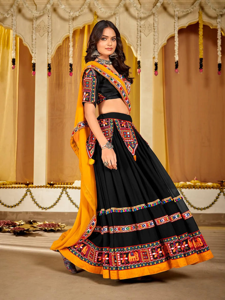 Trendy Black Georgette Lehenga Choli Set with Embroidery Work for Navratri - VJV Now