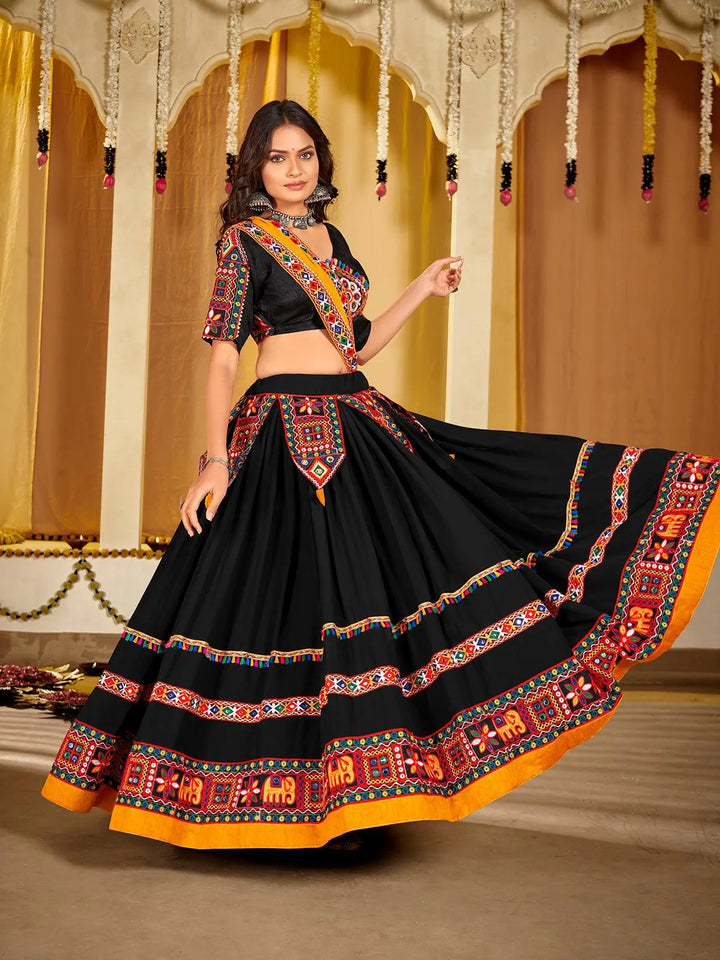 Trendy Black Georgette Lehenga Choli Set with Embroidery Work for Navratri - VJV Now