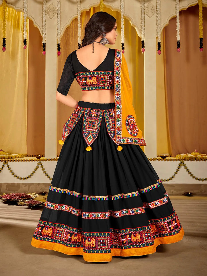 Trendy Black Georgette Lehenga Choli Set with Embroidery Work for Navratri - VJV Now