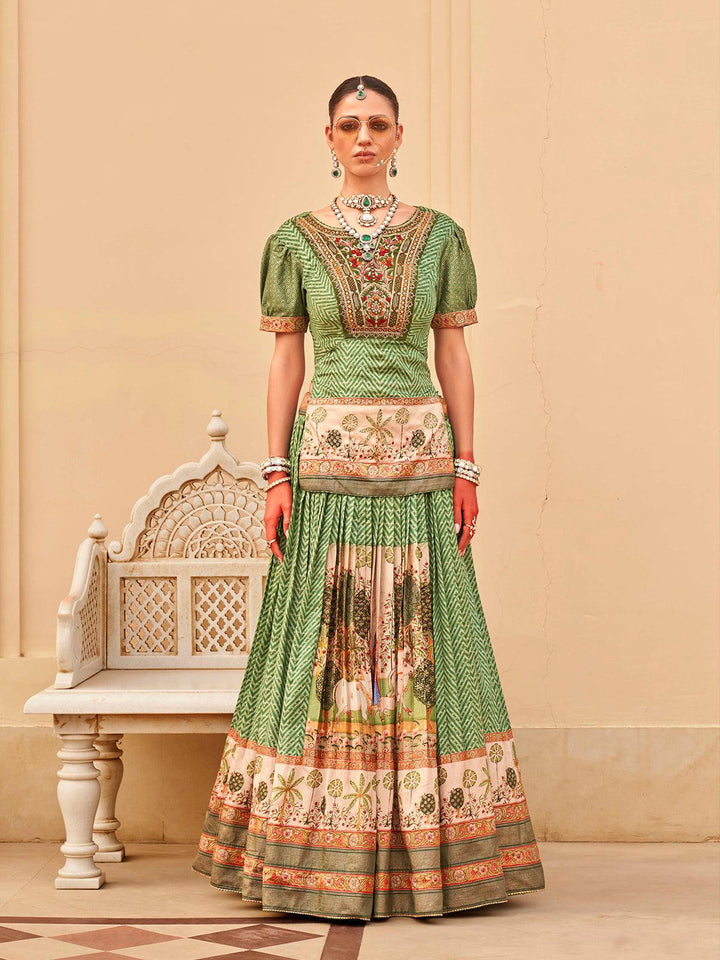 Trendy Light Green Lehenga Style Gown Choli Set for weeding & Festive Wear - VJV Now