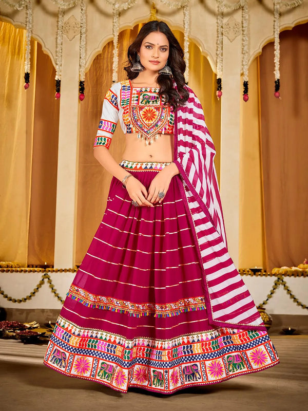 Trendy Pink Navratri Lehenga Choli Set With Embroidered Georgette Work - VJV Now