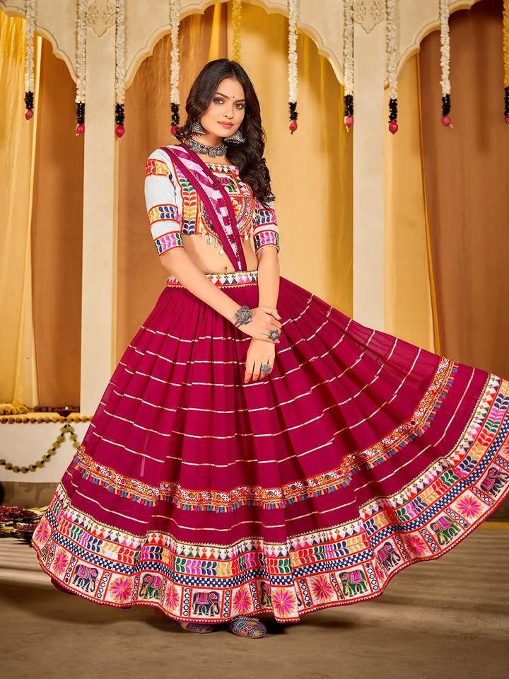 Trendy Pink Navratri Lehenga Choli Set With Embroidered Georgette Work - VJV Now