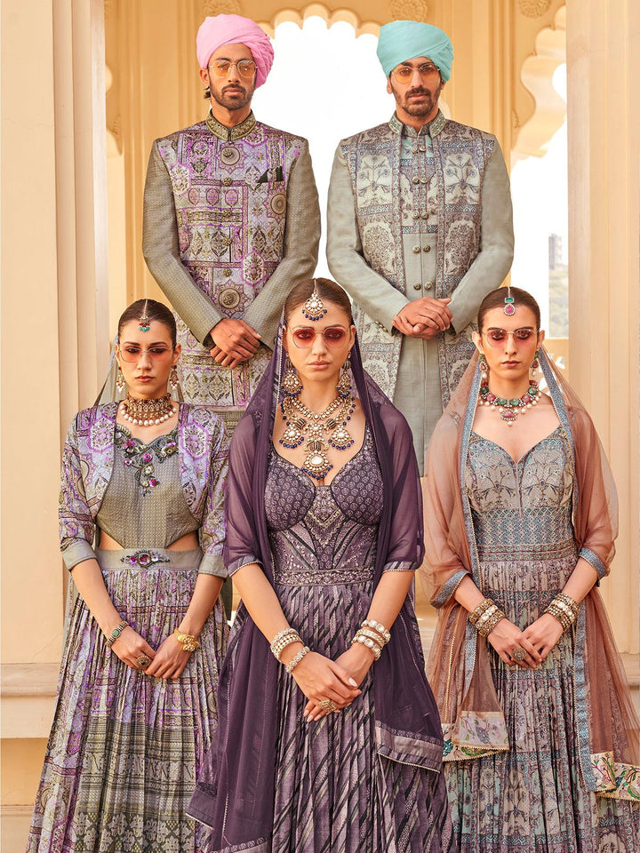 Trendy Purple P.V Silk Men's Indo-wester Sherwani Set For Weeding & Party Reception - VJV Now