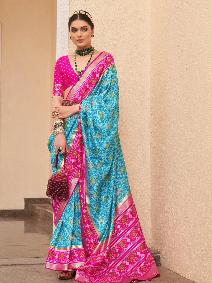 Turquoise Color Designer Patola Silk Saree - VJV Now