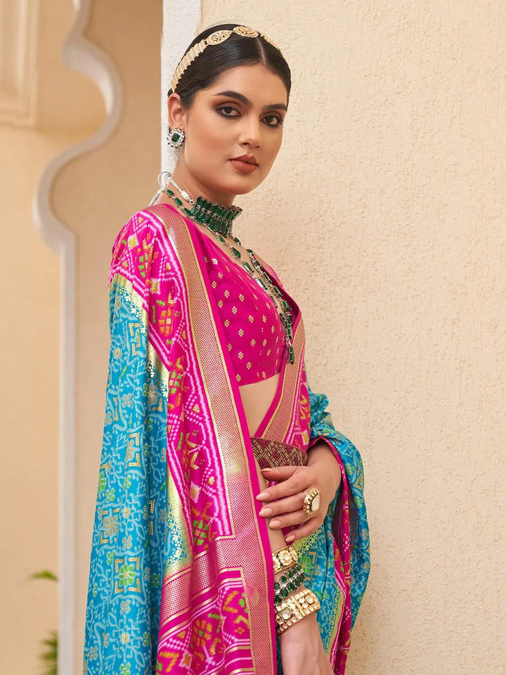 Turquoise Color Designer Patola Silk Saree - VJV Now