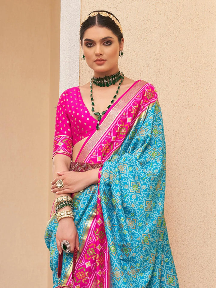 Turquoise Color Designer Patola Silk Saree - VJV Now