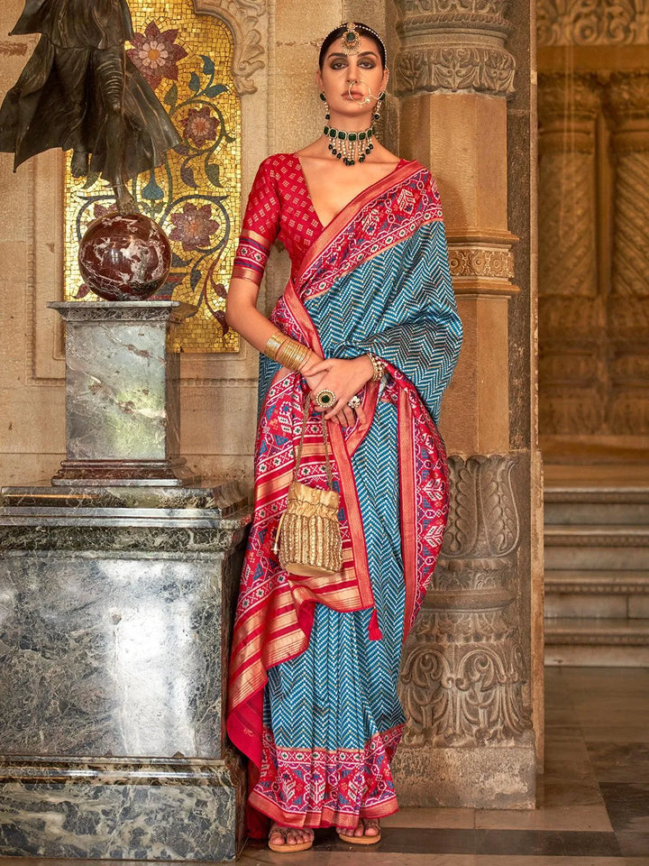 Turquoise Printed Design Soft Silk Saree - VJV Now