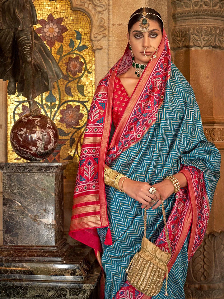 Turquoise Printed Design Soft Silk Saree - VJV Now