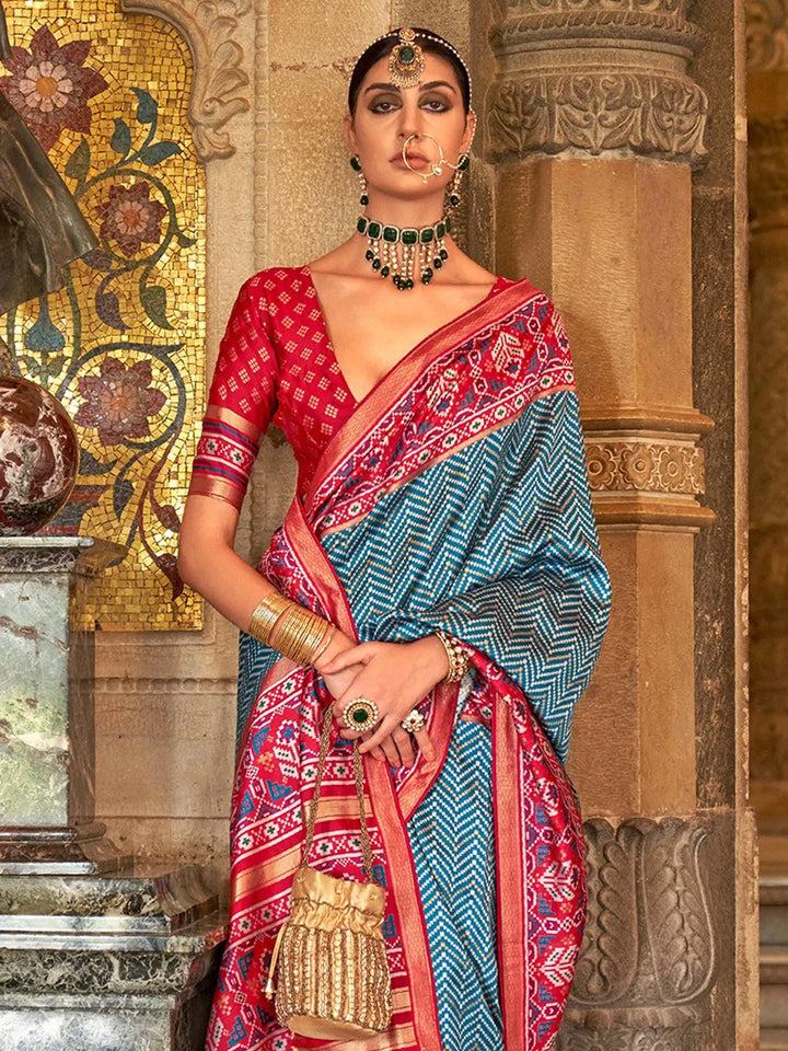 Turquoise Printed Design Soft Silk Saree - VJV Now