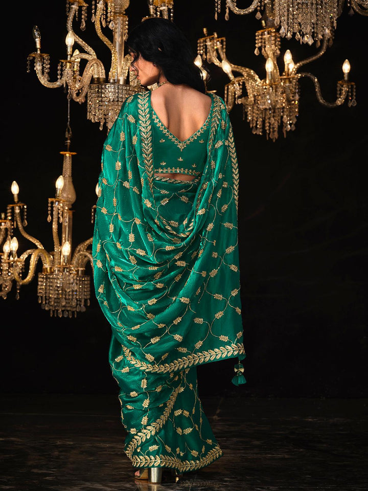 Turquoise Sequins Embroidered Fancy Saree Set for weeding - VJV Now
