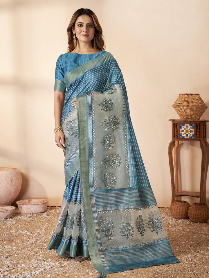 turquoise Wovan Gajji silk Bandhani Printed Saree - VJV Now