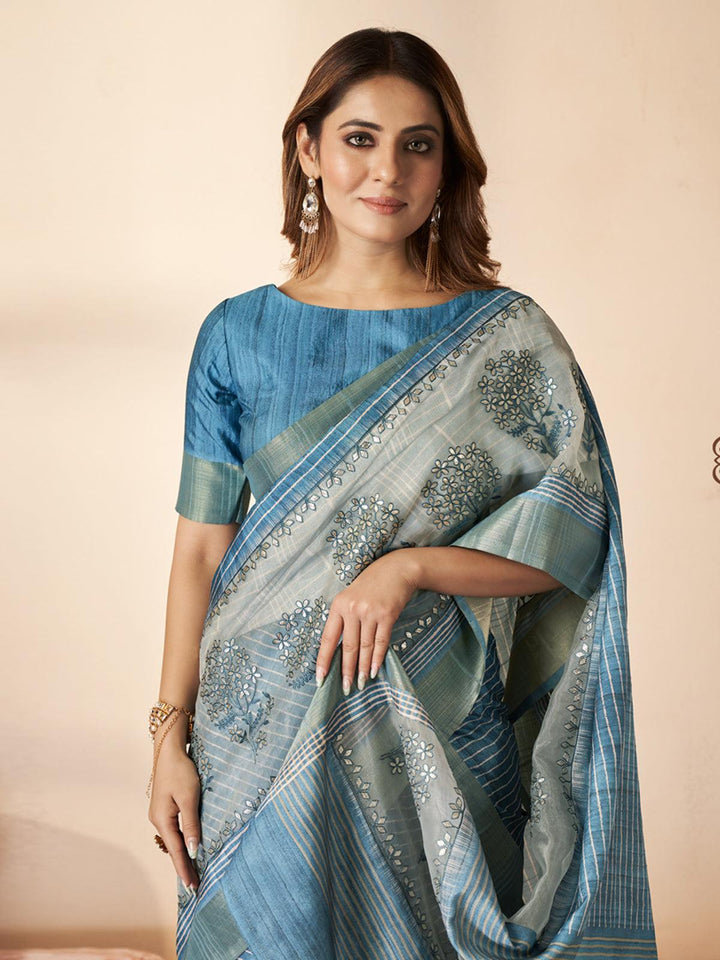 turquoise Wovan Gajji silk Bandhani Printed Saree - VJV Now